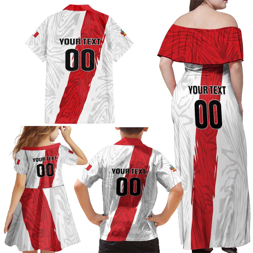Custom Football Peru Family Matching Off Shoulder Maxi Dress and Hawaiian Shirt La Bicolor Go Champions
