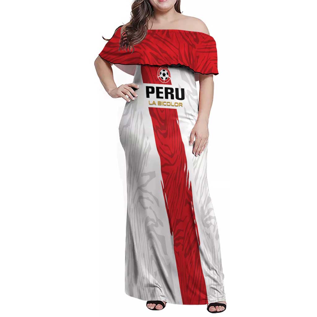 Custom Football Peru Family Matching Off Shoulder Maxi Dress and Hawaiian Shirt La Bicolor Go Champions