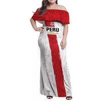 Custom Football Peru Family Matching Off Shoulder Maxi Dress and Hawaiian Shirt La Bicolor Go Champions