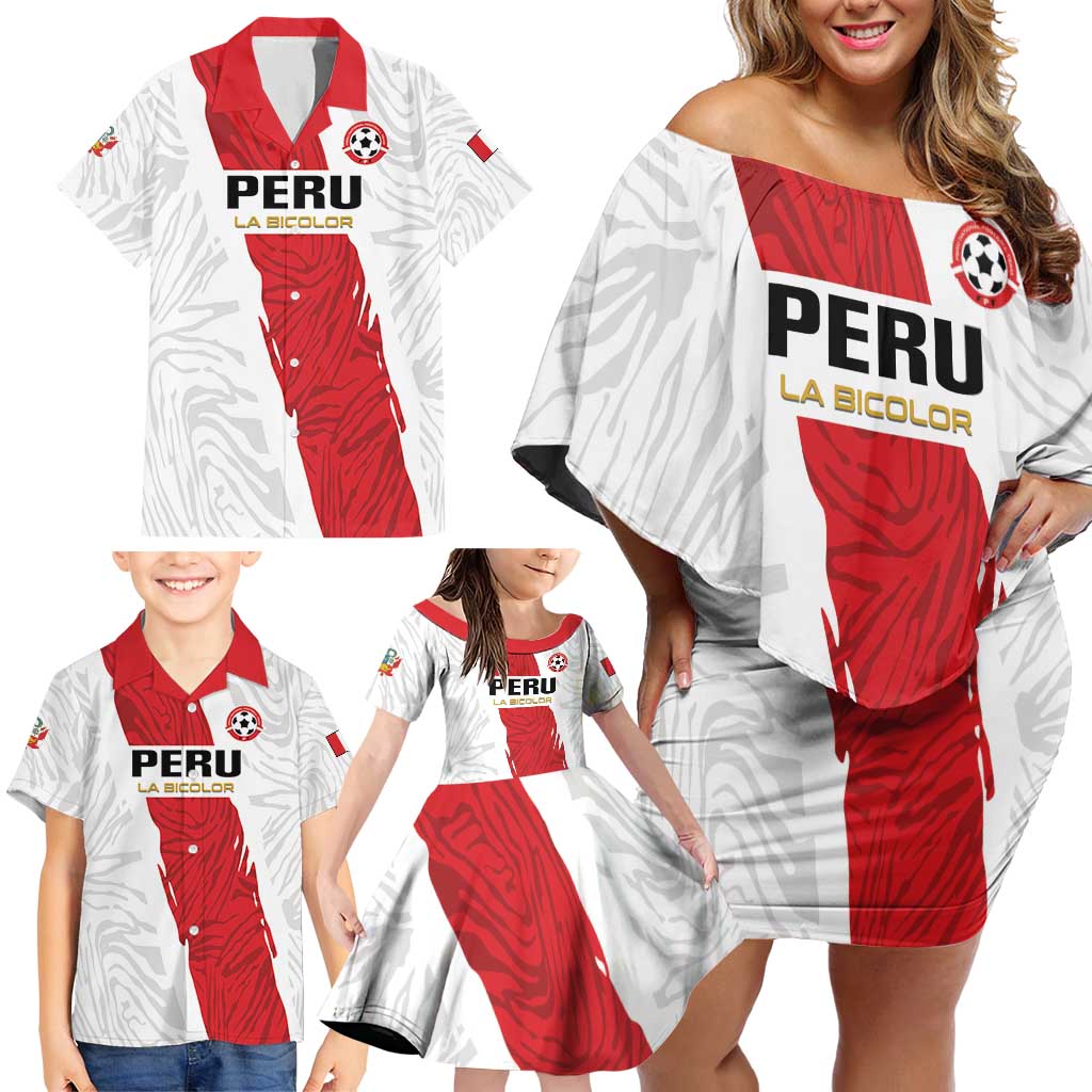 Custom Football Peru Family Matching Off Shoulder Short Dress and Hawaiian Shirt La Bicolor Go Champions