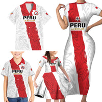 Custom Football Peru Family Matching Short Sleeve Bodycon Dress and Hawaiian Shirt La Bicolor Go Champions