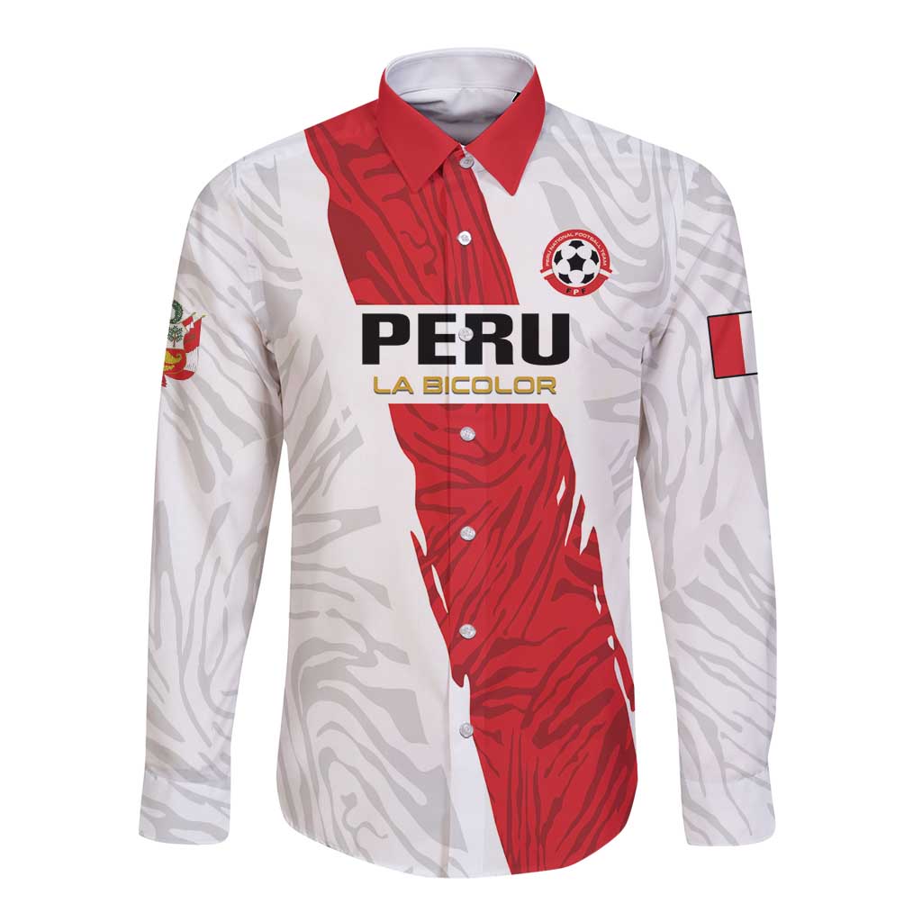 Custom Football Peru Long Sleeve Button Shirt La Bicolor Go Champions