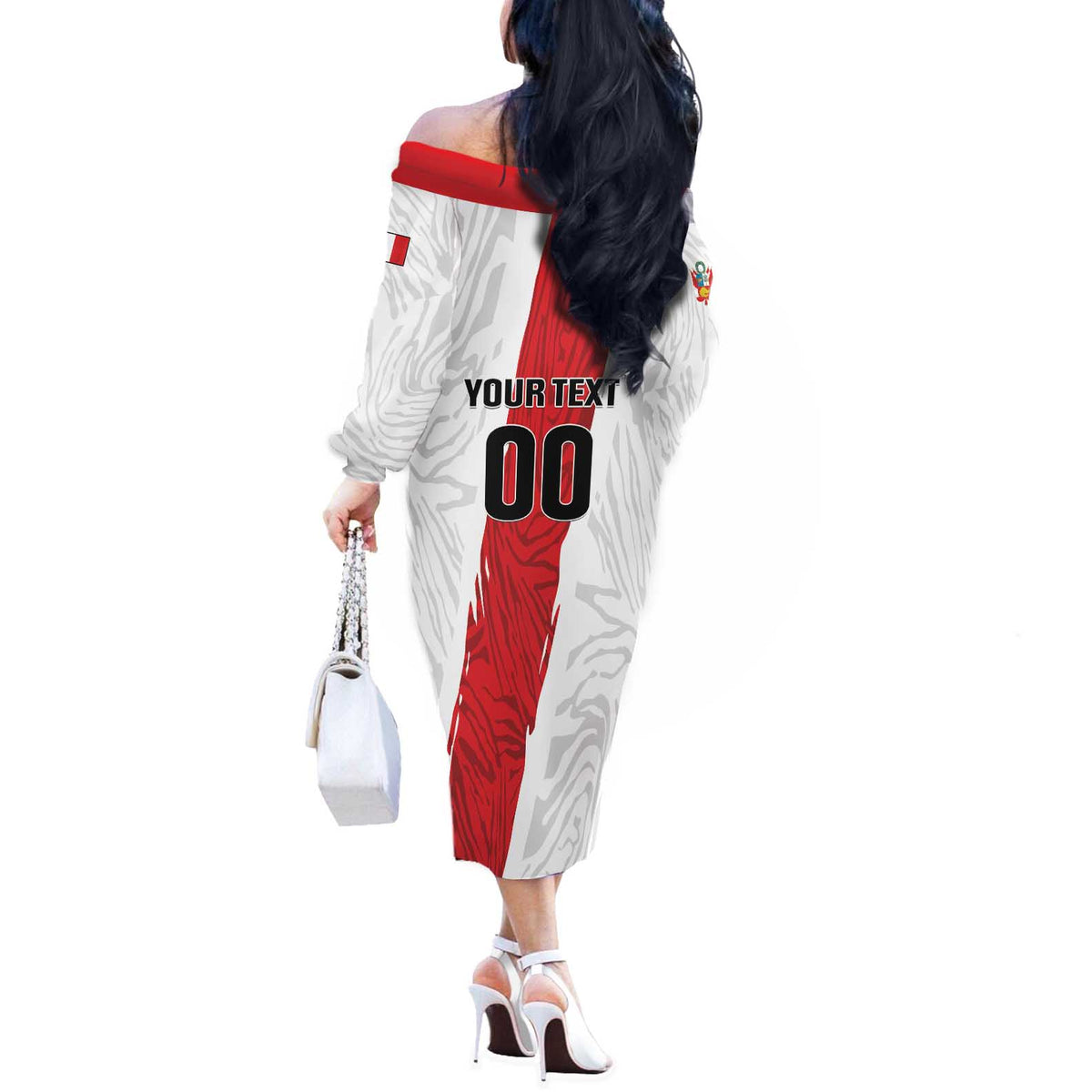 Custom Football Peru Off The Shoulder Long Sleeve Dress La Bicolor Go Champions