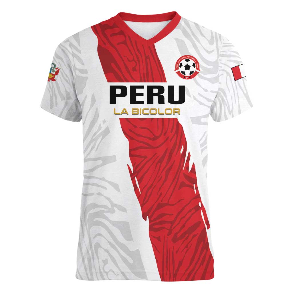Custom Football Peru Women V-Neck T-Shirt La Bicolor Go Champions