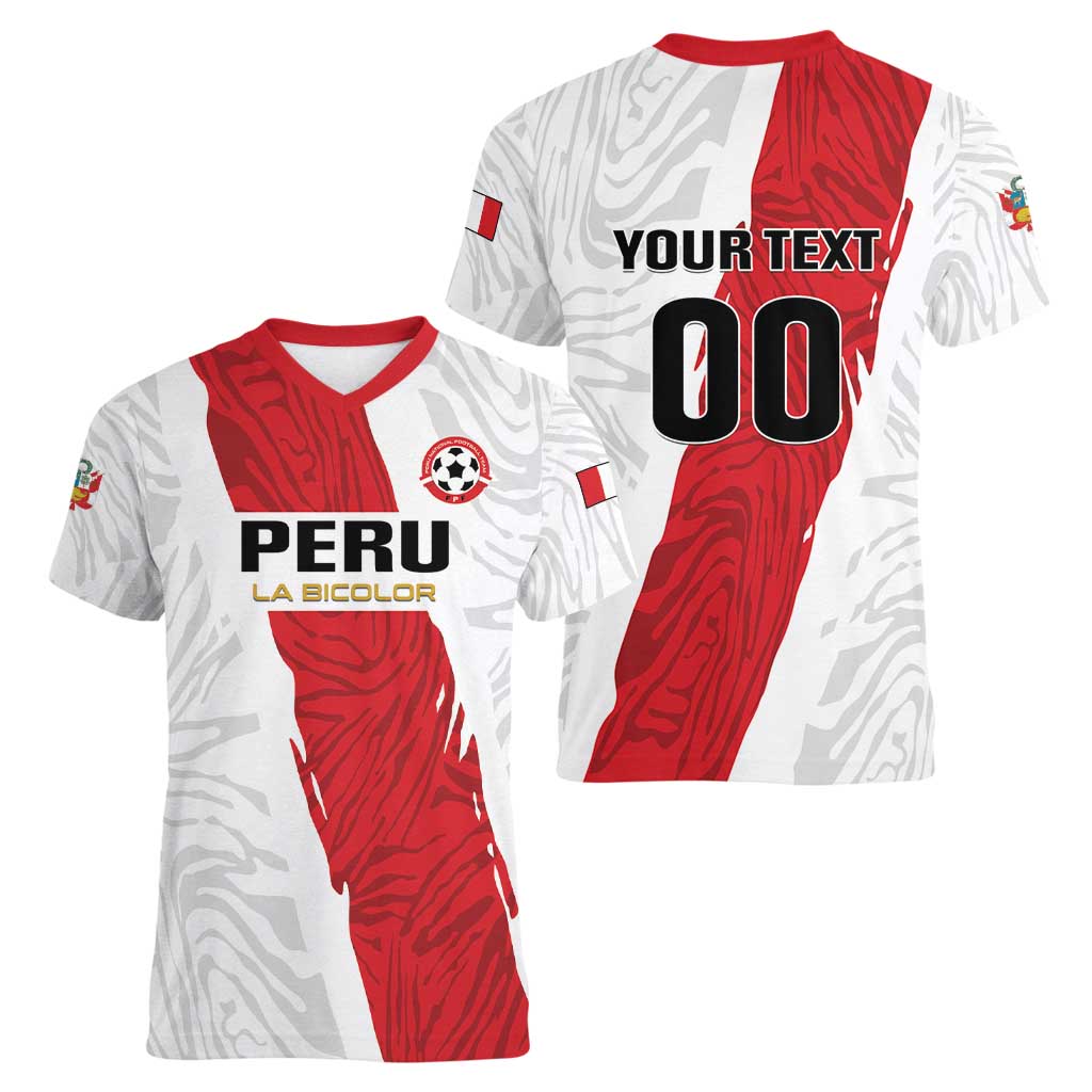 Custom Football Peru Women V-Neck T-Shirt La Bicolor Go Champions