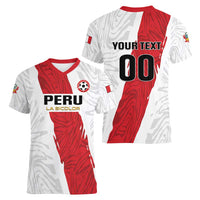Custom Football Peru Women V-Neck T-Shirt La Bicolor Go Champions