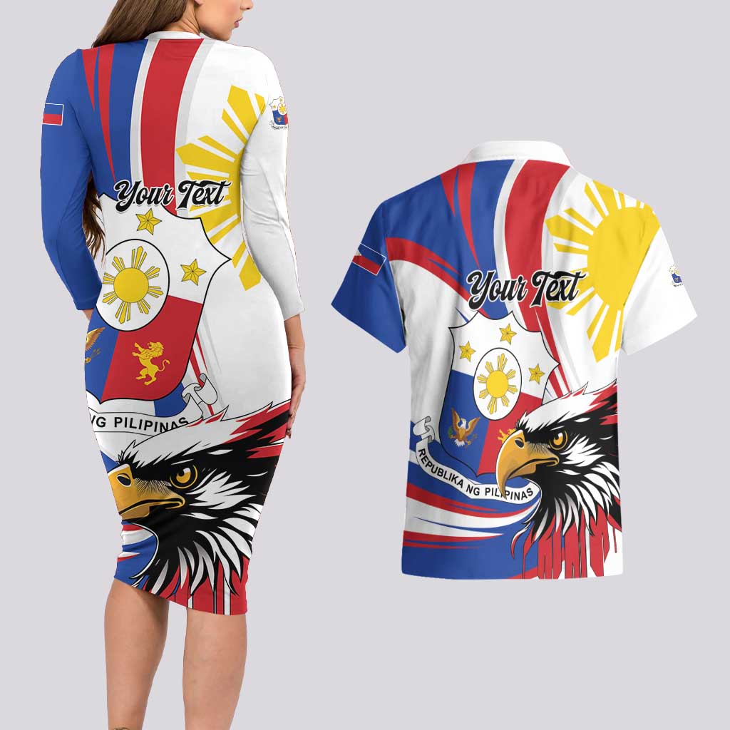 Personalized Philippines Eagle Couples Matching Long Sleeve Bodycon Dress and Hawaiian Shirt Republika ng Pilipinas