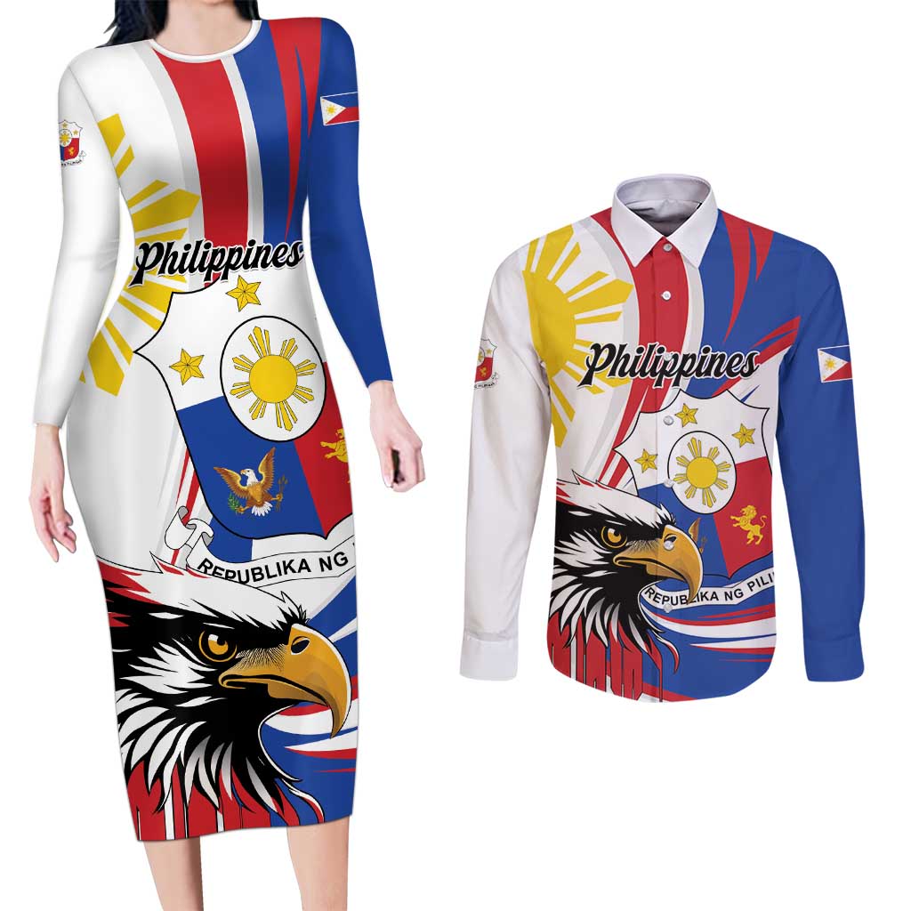 Personalized Philippines Eagle Couples Matching Long Sleeve Bodycon Dress and Long Sleeve Button Shirt Republika ng Pilipinas