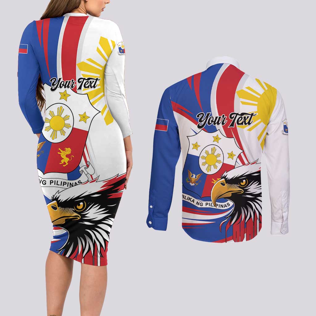 Personalized Philippines Eagle Couples Matching Long Sleeve Bodycon Dress and Long Sleeve Button Shirt Republika ng Pilipinas