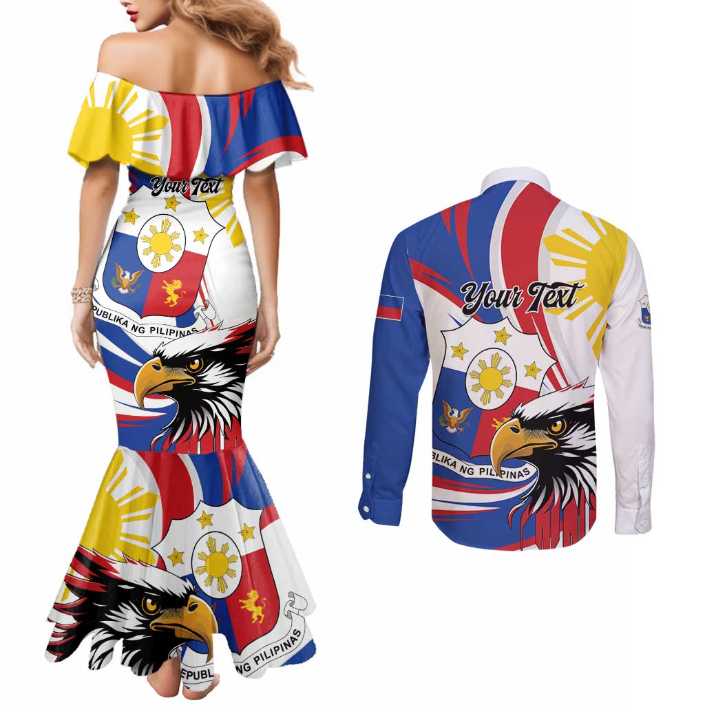 Personalized Philippines Eagle Couples Matching Mermaid Dress and Long Sleeve Button Shirt Republika ng Pilipinas