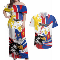 Personalized Philippines Eagle Couples Matching Off Shoulder Maxi Dress and Hawaiian Shirt Republika ng Pilipinas