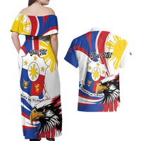 Personalized Philippines Eagle Couples Matching Off Shoulder Maxi Dress and Hawaiian Shirt Republika ng Pilipinas