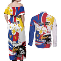 Personalized Philippines Eagle Couples Matching Off Shoulder Maxi Dress and Long Sleeve Button Shirt Republika ng Pilipinas