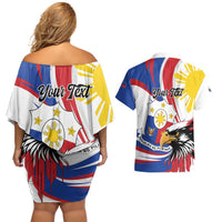 Personalized Philippines Eagle Couples Matching Off Shoulder Short Dress and Hawaiian Shirt Republika ng Pilipinas