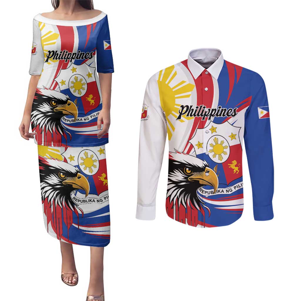 Personalized Philippines Eagle Couples Matching Puletasi and Long Sleeve Button Shirt Republika ng Pilipinas