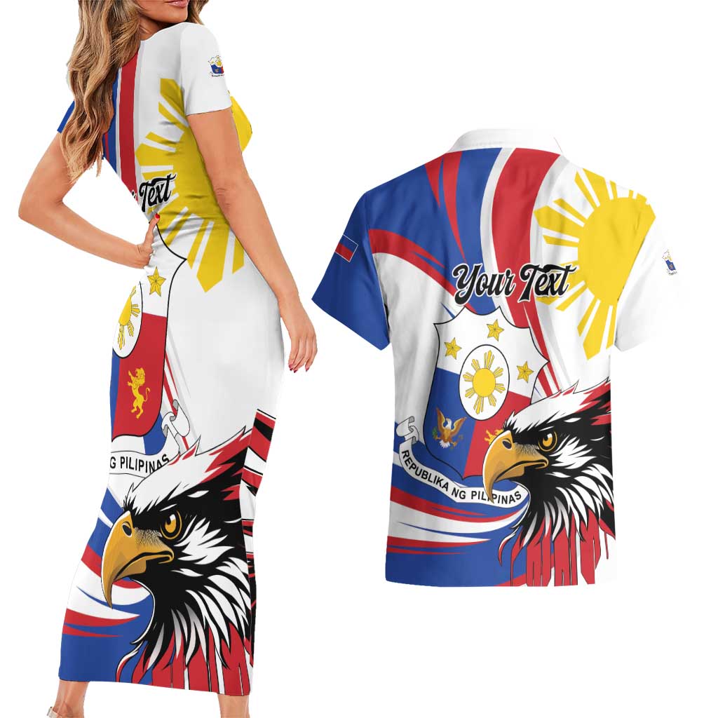 Personalized Philippines Eagle Couples Matching Short Sleeve Bodycon Dress and Hawaiian Shirt Republika ng Pilipinas