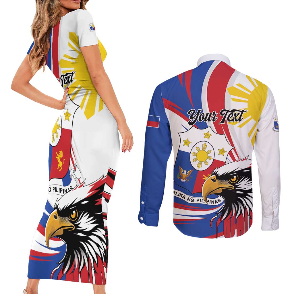 Personalized Philippines Eagle Couples Matching Short Sleeve Bodycon Dress and Long Sleeve Button Shirt Republika ng Pilipinas