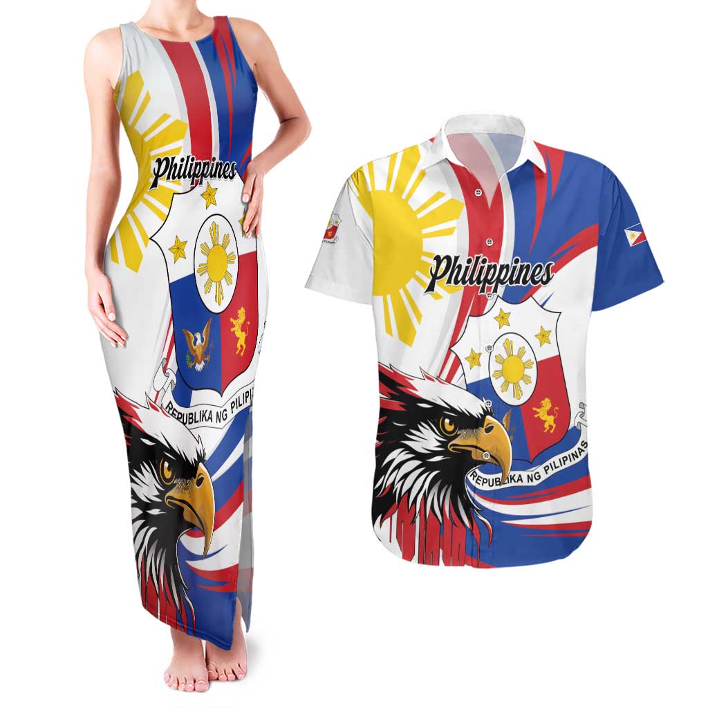 Personalized Philippines Eagle Couples Matching Tank Maxi Dress and Hawaiian Shirt Republika ng Pilipinas