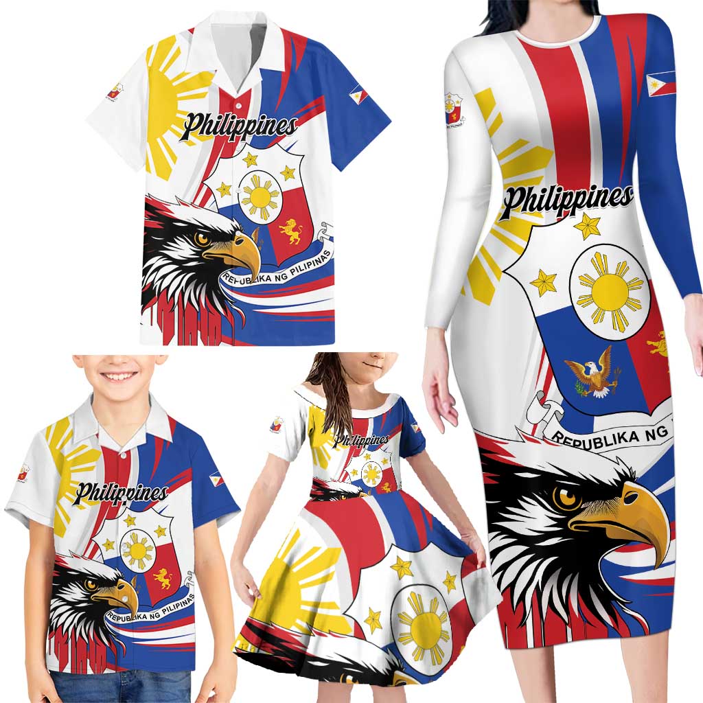 Personalized Philippines Eagle Family Matching Long Sleeve Bodycon Dress and Hawaiian Shirt Republika ng Pilipinas