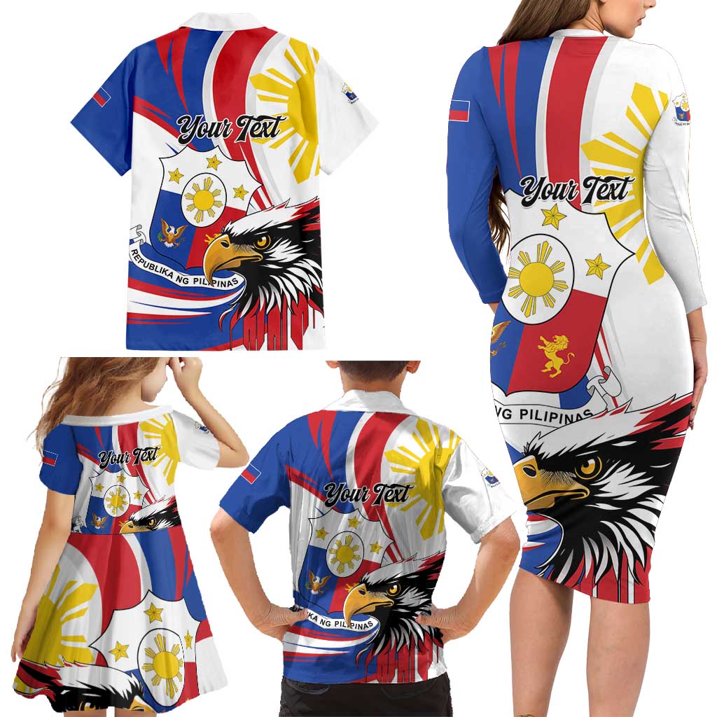 Personalized Philippines Eagle Family Matching Long Sleeve Bodycon Dress and Hawaiian Shirt Republika ng Pilipinas