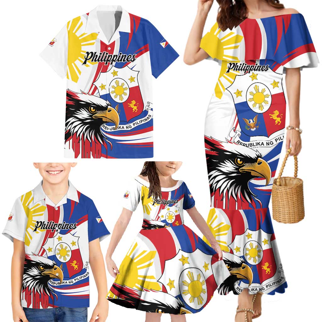 Personalized Philippines Eagle Family Matching Mermaid Dress and Hawaiian Shirt Republika ng Pilipinas
