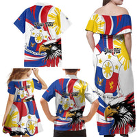 Personalized Philippines Eagle Family Matching Off Shoulder Maxi Dress and Hawaiian Shirt Republika ng Pilipinas