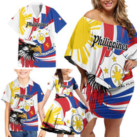 Personalized Philippines Eagle Family Matching Off Shoulder Short Dress and Hawaiian Shirt Republika ng Pilipinas
