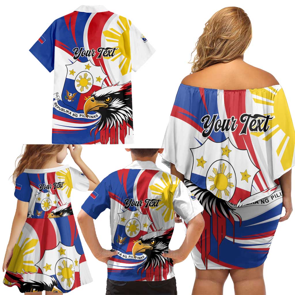 Personalized Philippines Eagle Family Matching Off Shoulder Short Dress and Hawaiian Shirt Republika ng Pilipinas