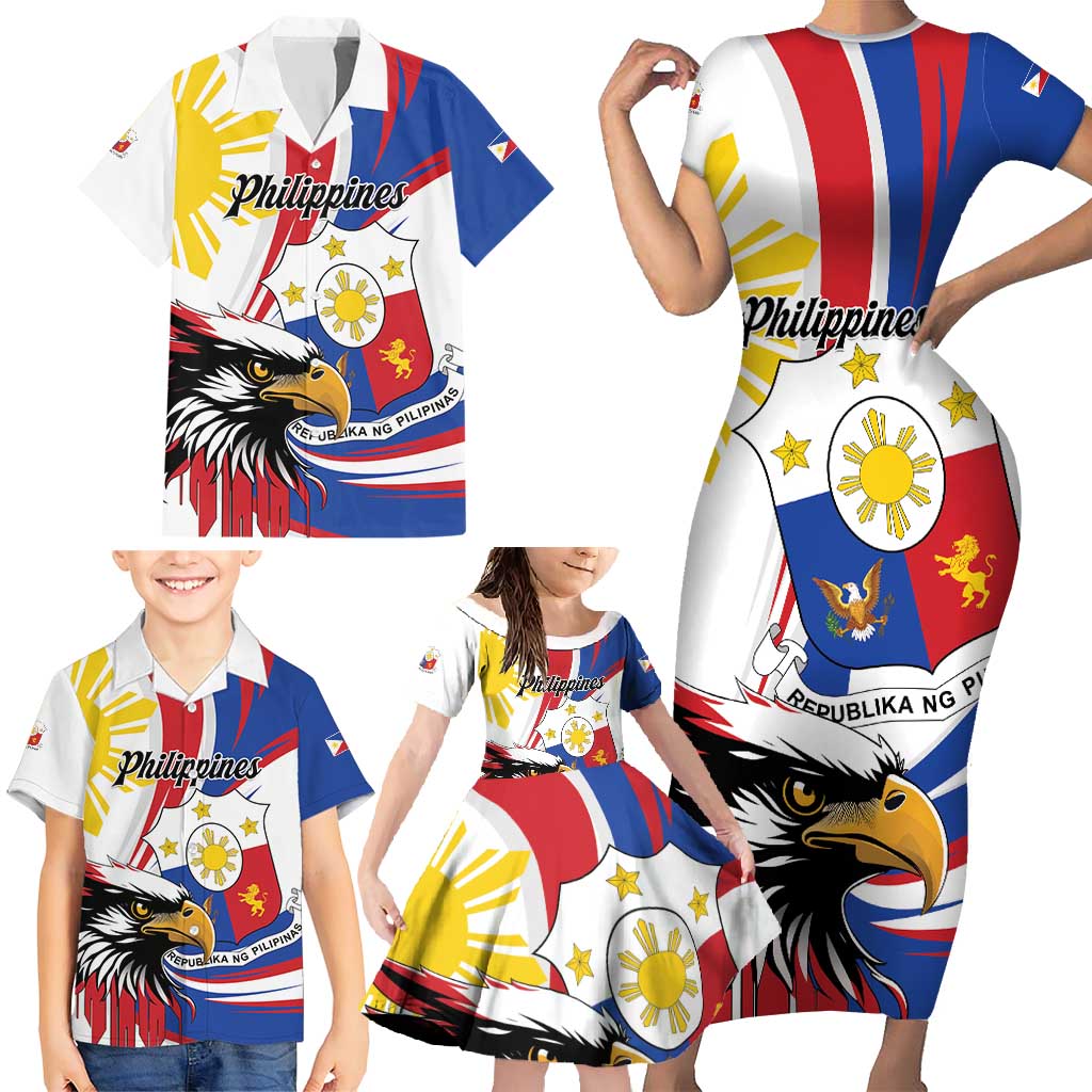 Personalized Philippines Eagle Family Matching Short Sleeve Bodycon Dress and Hawaiian Shirt Republika ng Pilipinas