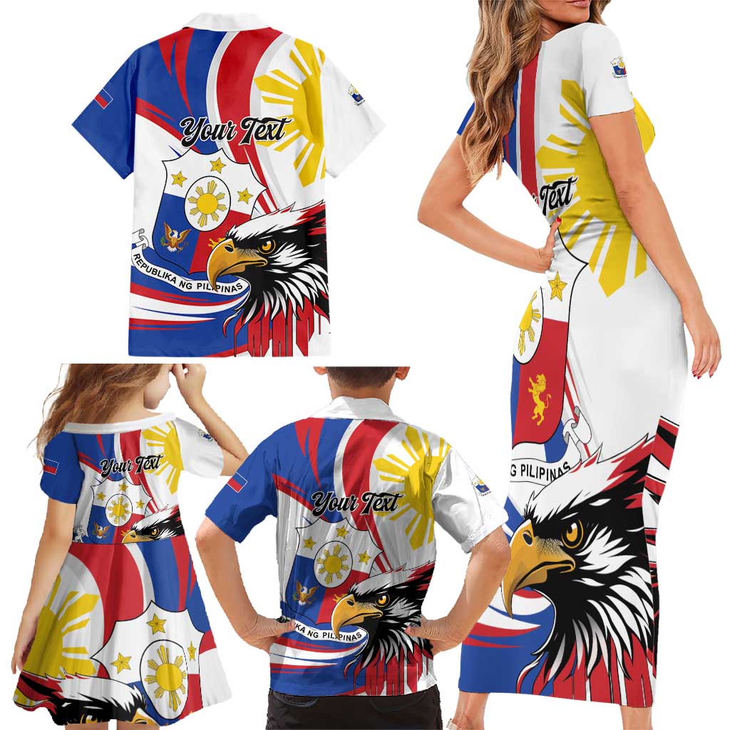 Personalized Philippines Eagle Family Matching Short Sleeve Bodycon Dress and Hawaiian Shirt Republika ng Pilipinas