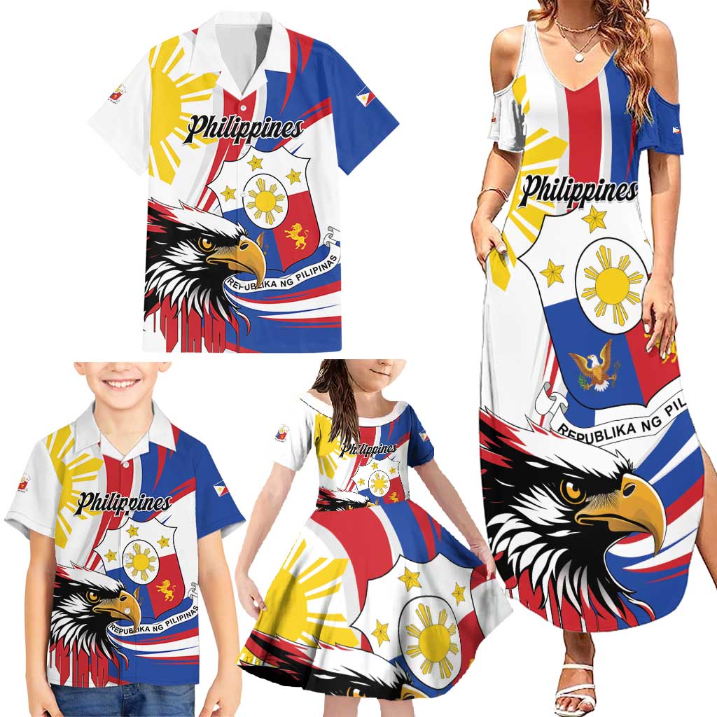 Personalized Philippines Eagle Family Matching Summer Maxi Dress and Hawaiian Shirt Republika ng Pilipinas