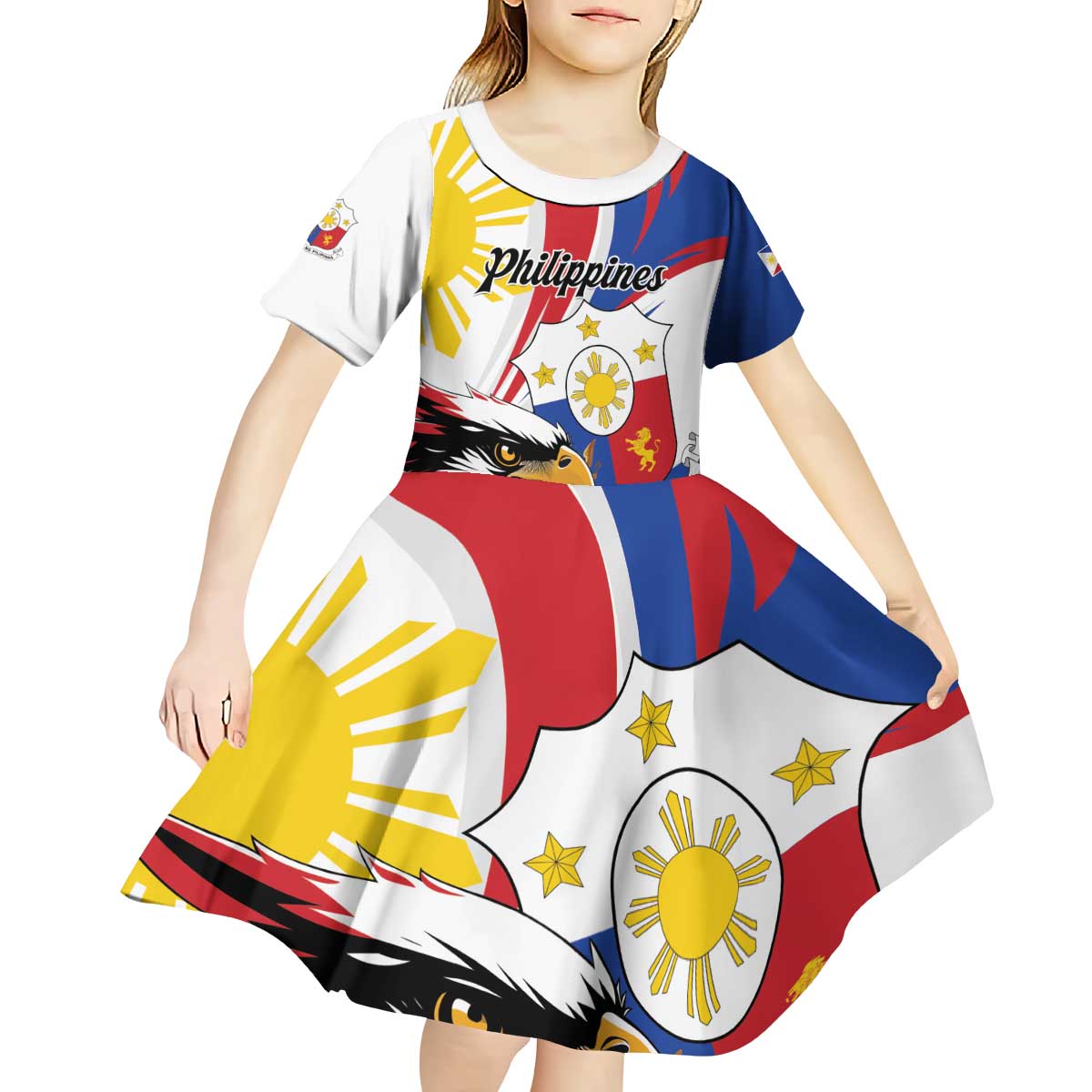 Personalized Philippines Eagle Kid Short Sleeve Dress Republika ng Pilipinas