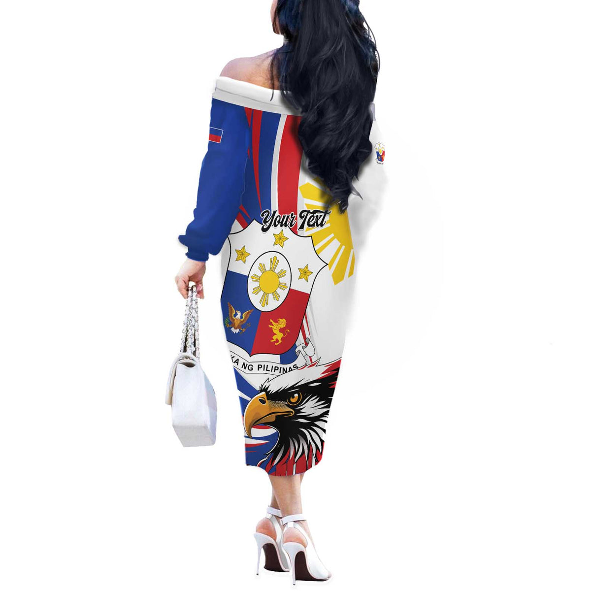 Personalized Philippines Eagle Off The Shoulder Long Sleeve Dress Republika ng Pilipinas