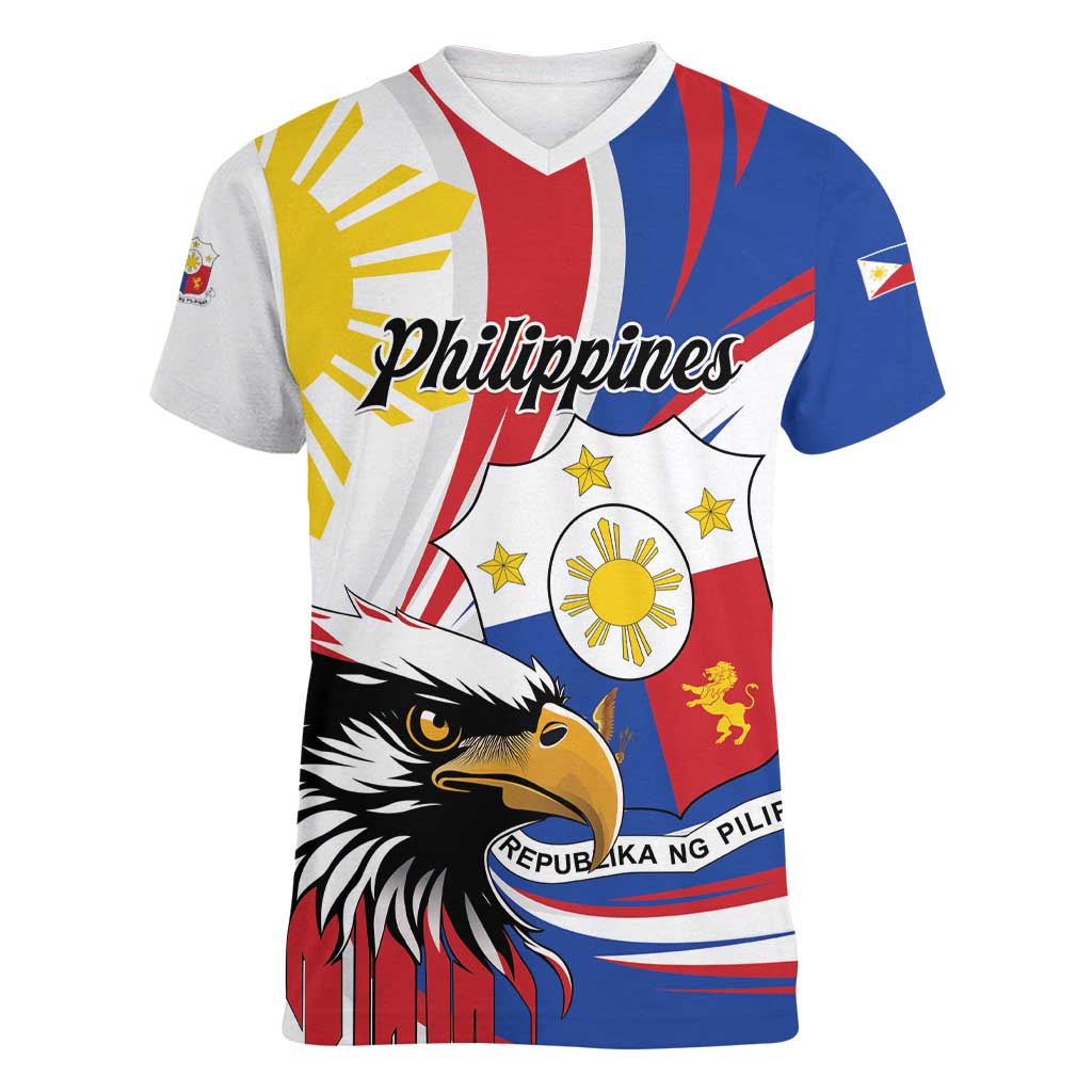 Personalized Philippines Eagle Women V-Neck T-Shirt Republika ng Pilipinas