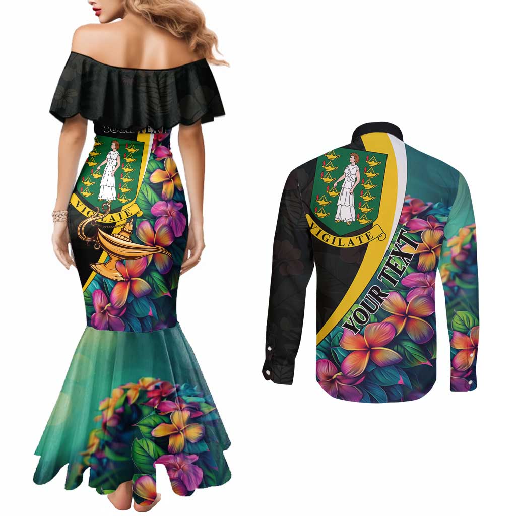 Personalised British Virgin Islands Tropical Couples Matching Mermaid Dress and Long Sleeve Button Shirt Curve Style