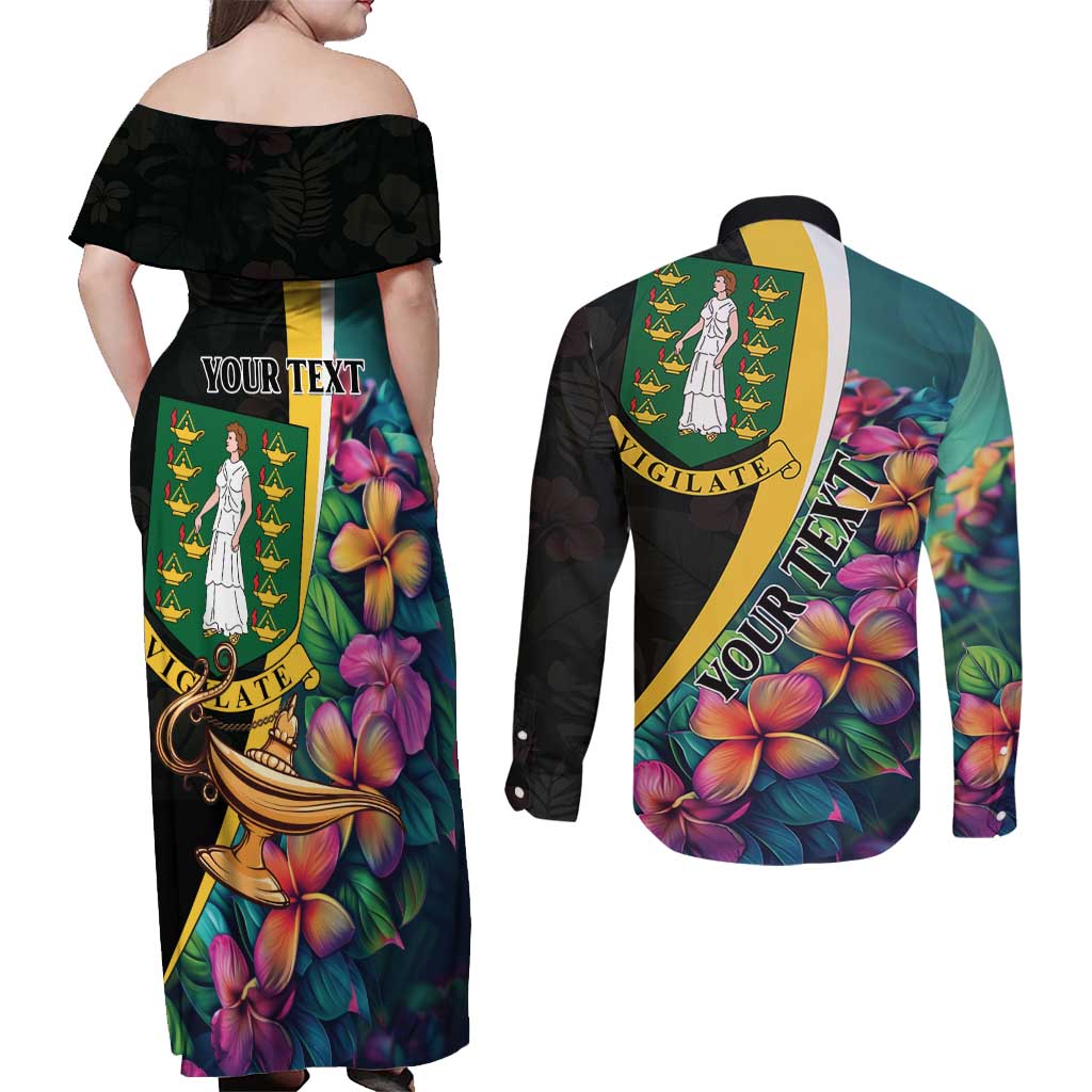Personalised British Virgin Islands Tropical Couples Matching Off Shoulder Maxi Dress and Long Sleeve Button Shirt Curve Style