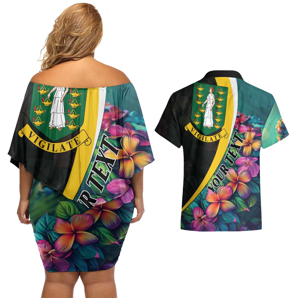 Personalised British Virgin Islands Tropical Couples Matching Off Shoulder Short Dress and Hawaiian Shirt Curve Style