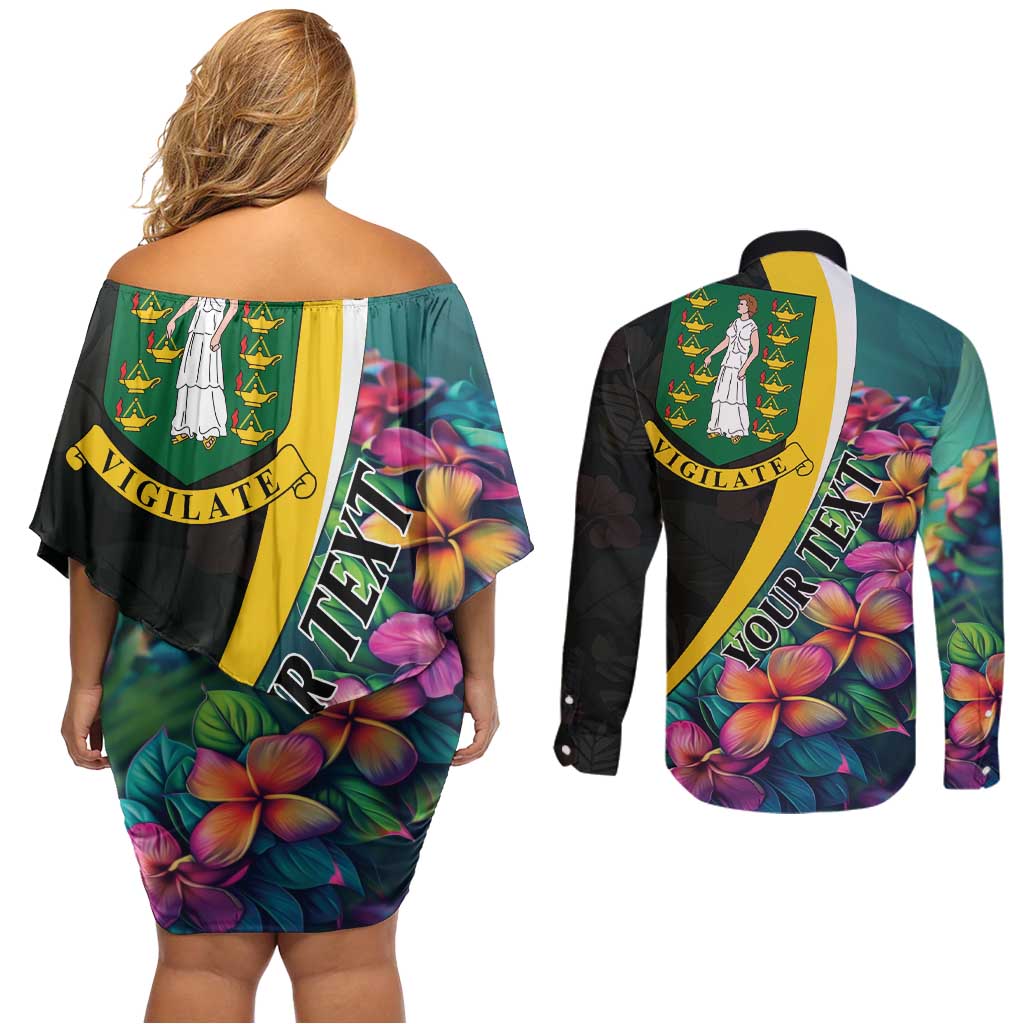 Personalised British Virgin Islands Tropical Couples Matching Off Shoulder Short Dress and Long Sleeve Button Shirt Curve Style