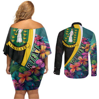 Personalised British Virgin Islands Tropical Couples Matching Off Shoulder Short Dress and Long Sleeve Button Shirt Curve Style