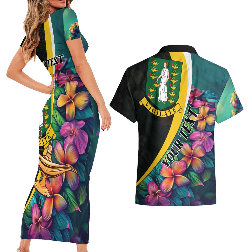 Personalised British Virgin Islands Tropical Couples Matching Short Sleeve Bodycon Dress and Hawaiian Shirt Curve Style