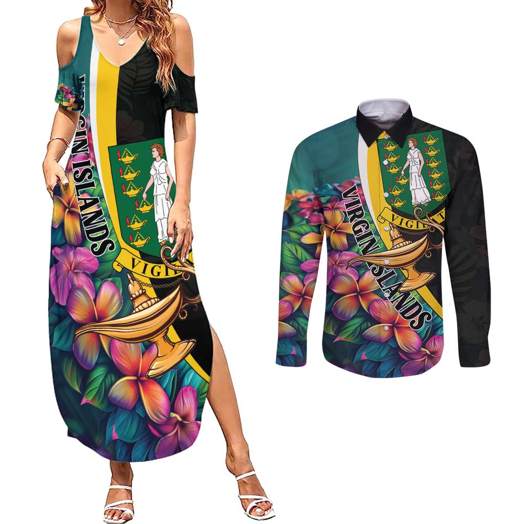 Personalised British Virgin Islands Tropical Couples Matching Summer Maxi Dress and Long Sleeve Button Shirt Curve Style
