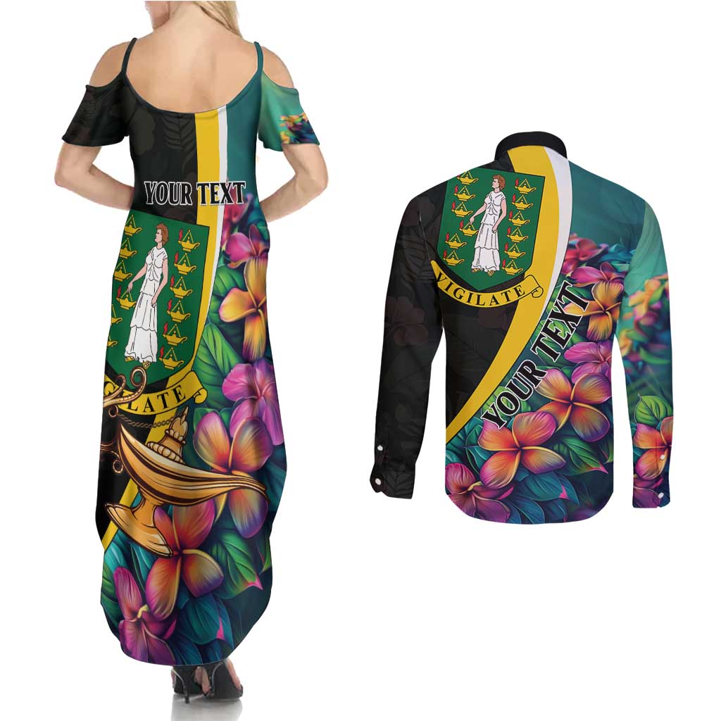Personalised British Virgin Islands Tropical Couples Matching Summer Maxi Dress and Long Sleeve Button Shirt Curve Style