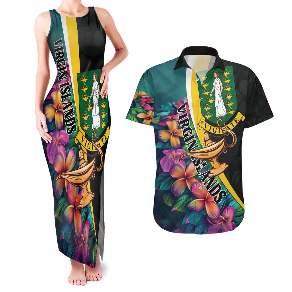 Personalised British Virgin Islands Tropical Couples Matching Tank Maxi Dress and Hawaiian Shirt Curve Style