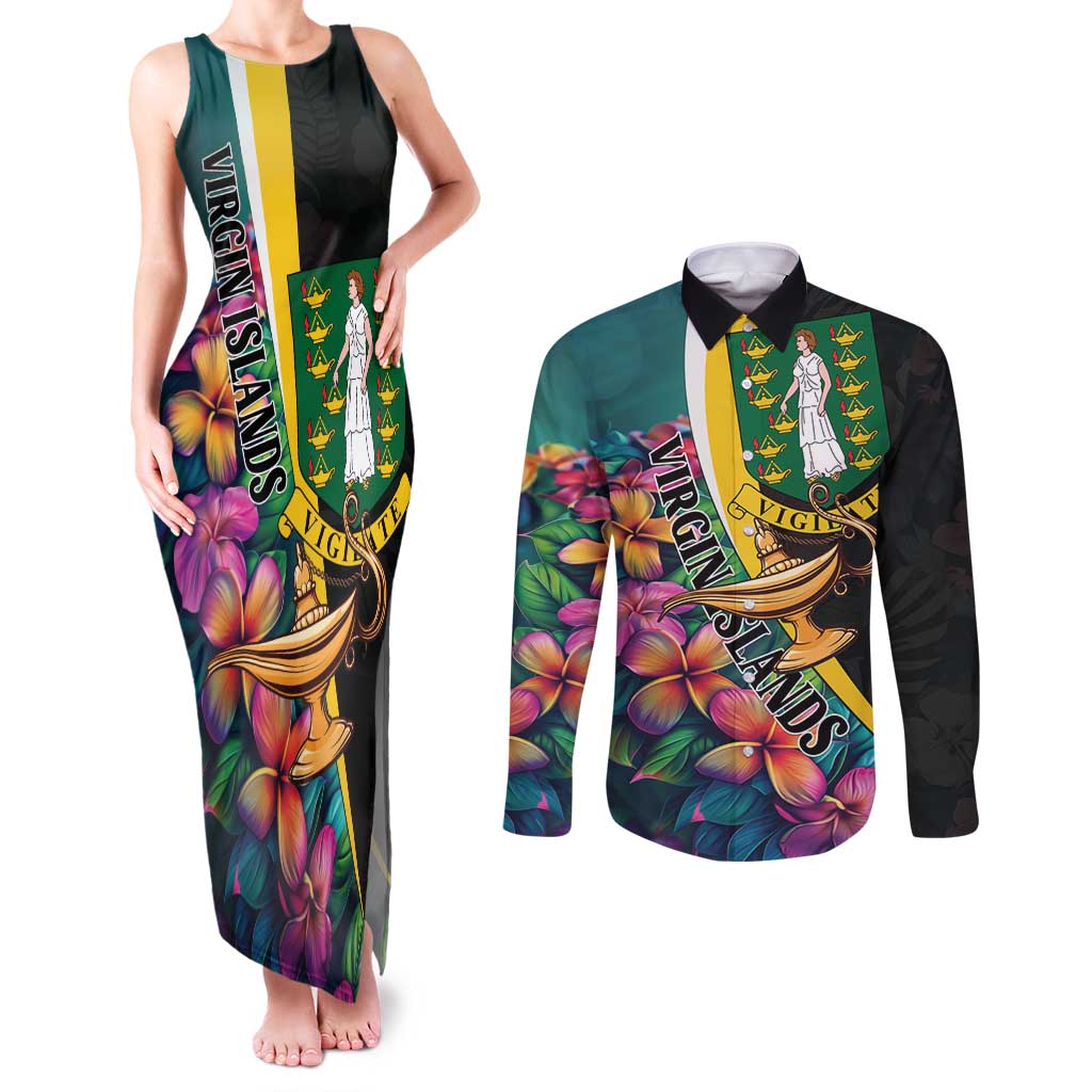 Personalised British Virgin Islands Tropical Couples Matching Tank Maxi Dress and Long Sleeve Button Shirt Curve Style