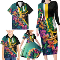 Personalised British Virgin Islands Tropical Family Matching Long Sleeve Bodycon Dress and Hawaiian Shirt Curve Style