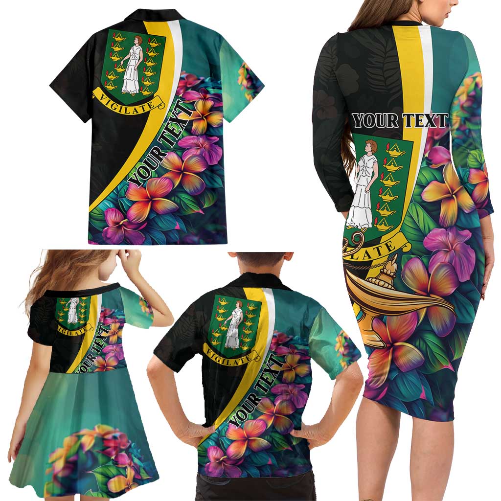 Personalised British Virgin Islands Tropical Family Matching Long Sleeve Bodycon Dress and Hawaiian Shirt Curve Style
