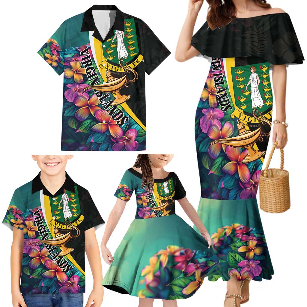 Personalised British Virgin Islands Tropical Family Matching Mermaid Dress and Hawaiian Shirt Curve Style