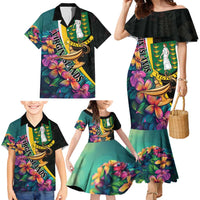 Personalised British Virgin Islands Tropical Family Matching Mermaid Dress and Hawaiian Shirt Curve Style
