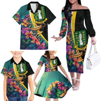 Personalised British Virgin Islands Tropical Family Matching Off The Shoulder Long Sleeve Dress and Hawaiian Shirt Curve Style