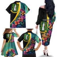 Personalised British Virgin Islands Tropical Family Matching Off The Shoulder Long Sleeve Dress and Hawaiian Shirt Curve Style